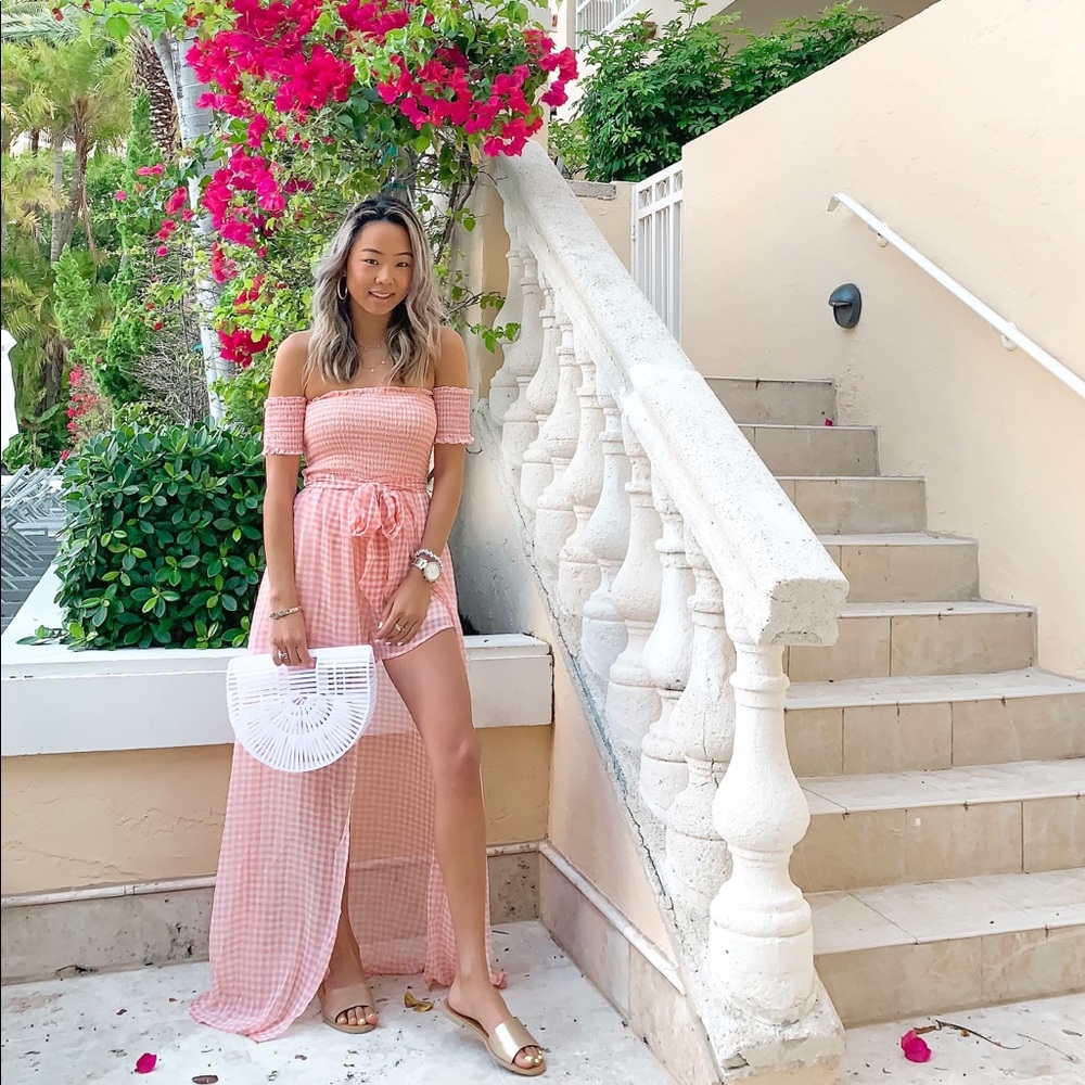 Pink gingham maxi playsuit